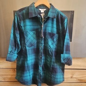 Natural Reflections Blue Plaid Button Down Shirt